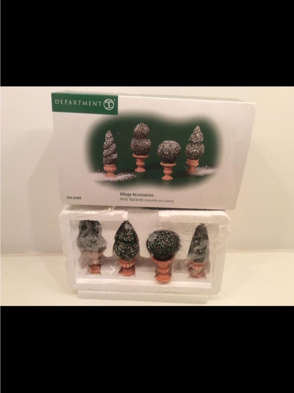 Department 56 Holly Topiaries Set of 4 - Green with Brown Bases